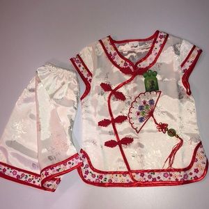 New Traditional Kids Chinese Suit Top and Pants with elastic waistband